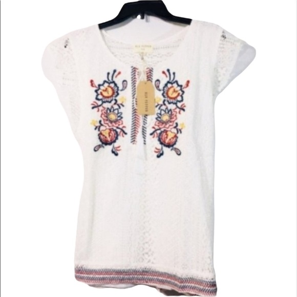Blu Pepper Womens White Floral Embroidered Lace Cap Sleeve Blouse Plus Sz 3X New - Picture 5 of 8